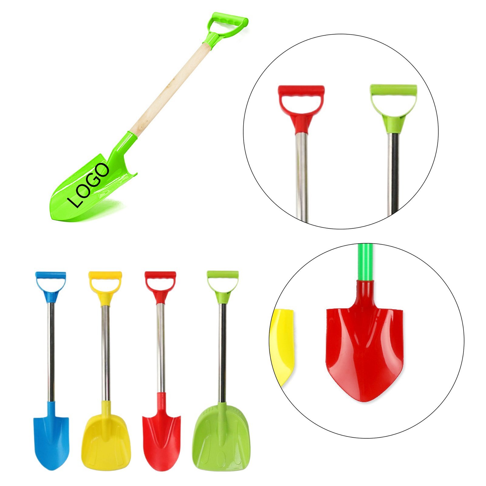 1 (6) Wooden Sand Shovels With Plastic Spade For Child - Image 1