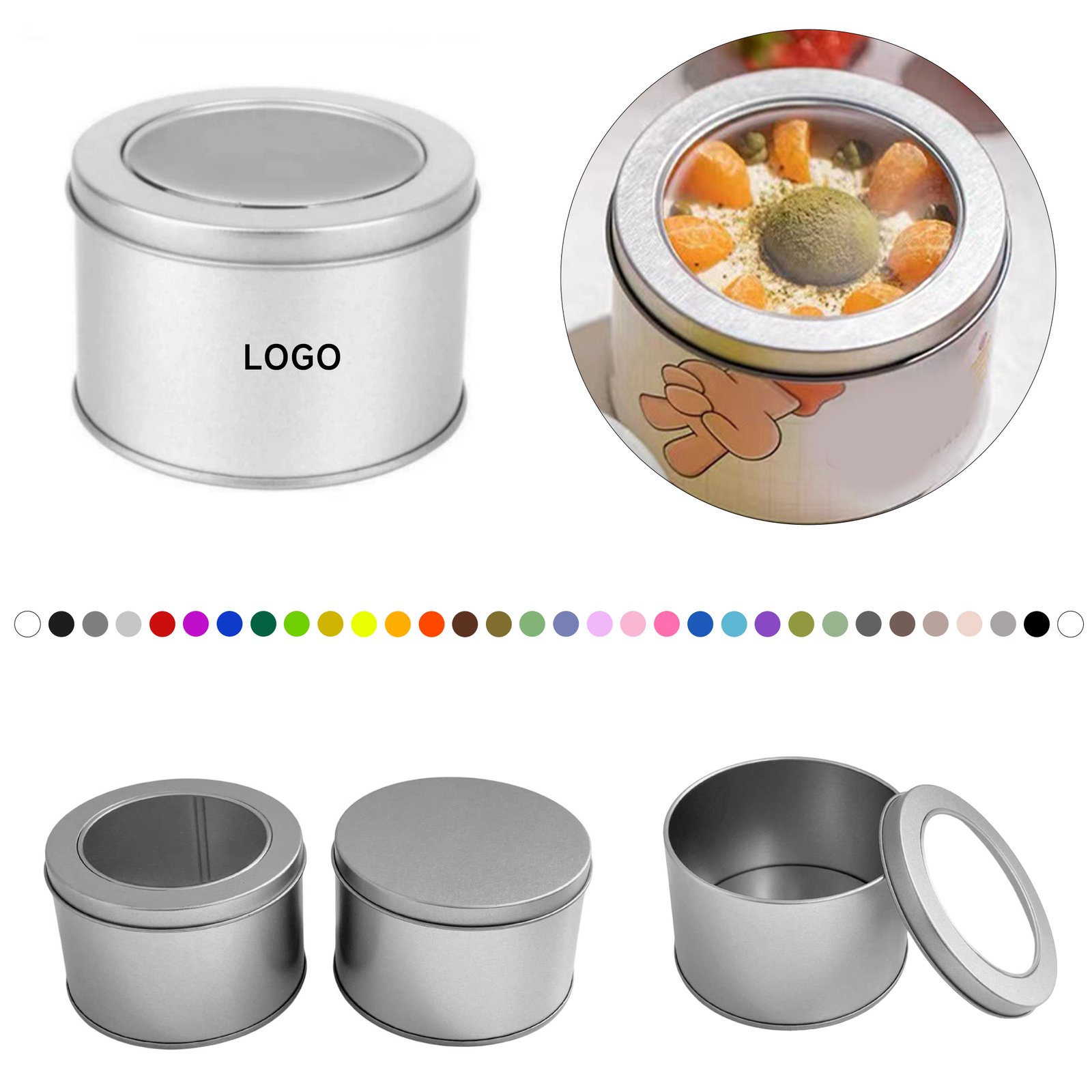 456456 Round Window Tin Can Metal Storage Box - Image 1